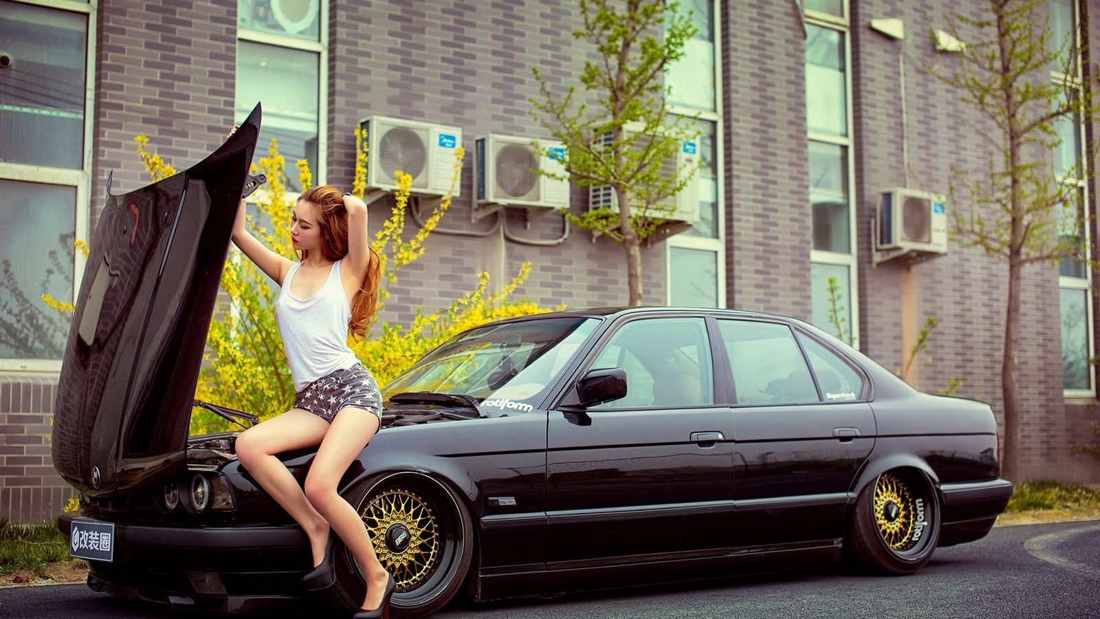 girl, bmw, e34, heels, model, , 