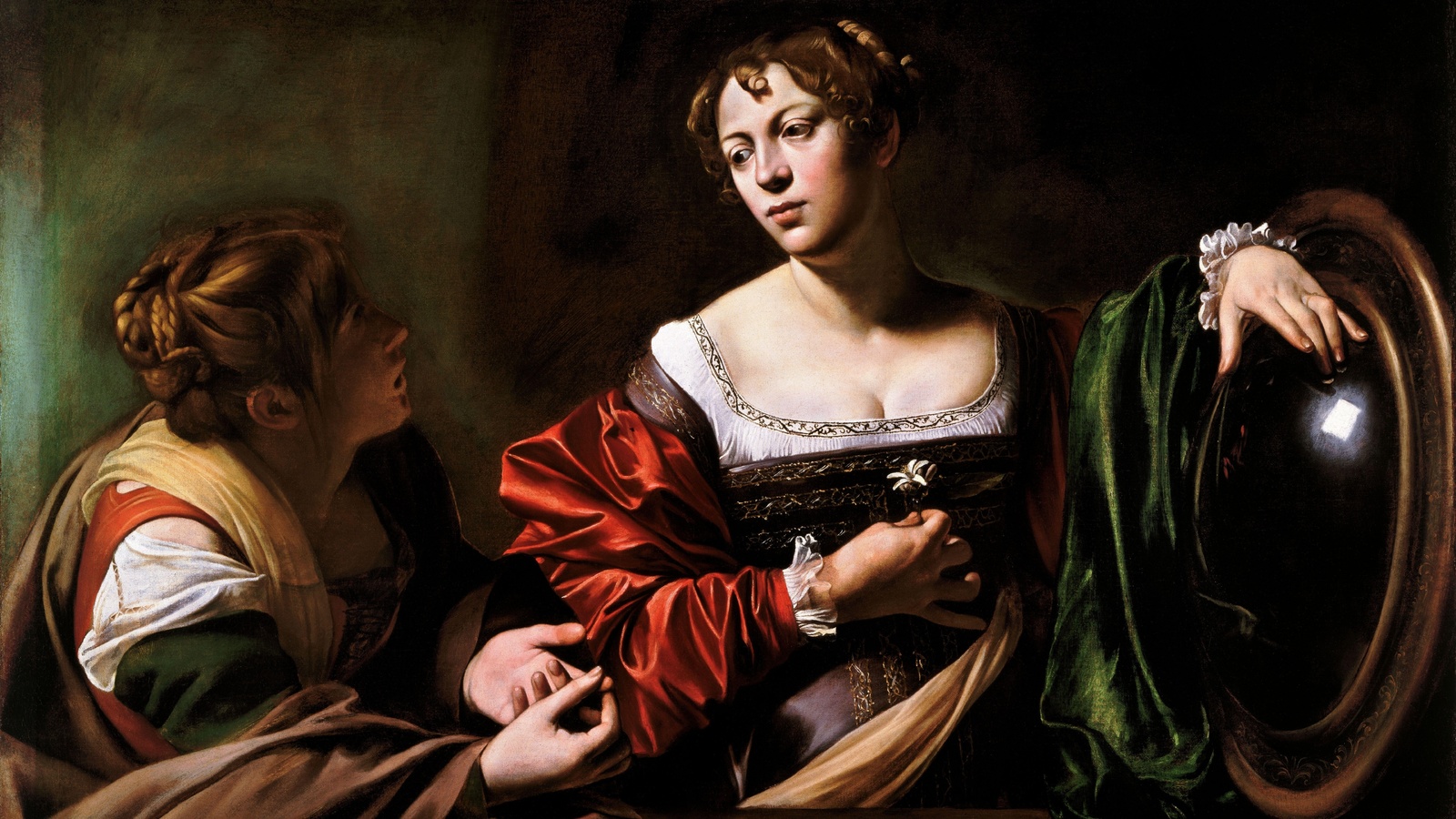 caravaggio, italian, 1598, martha and mary magdalene, detroit institute of arts