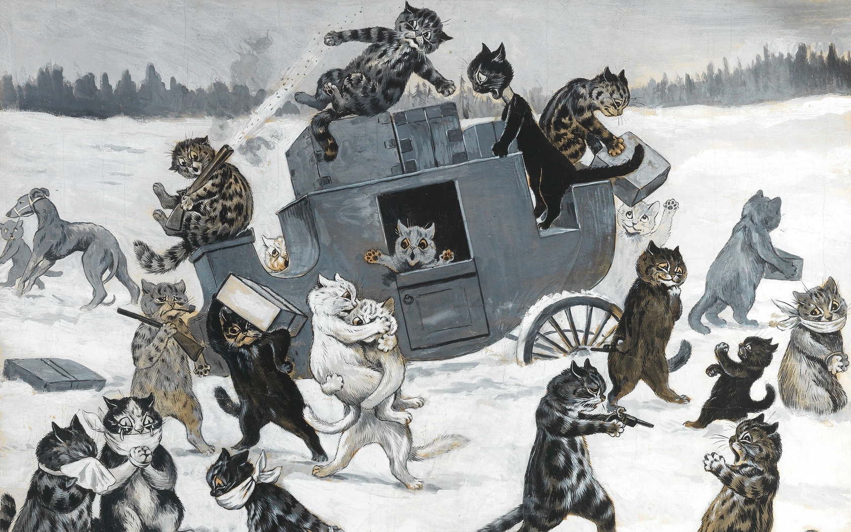 louis william wain, british, a highway robbery