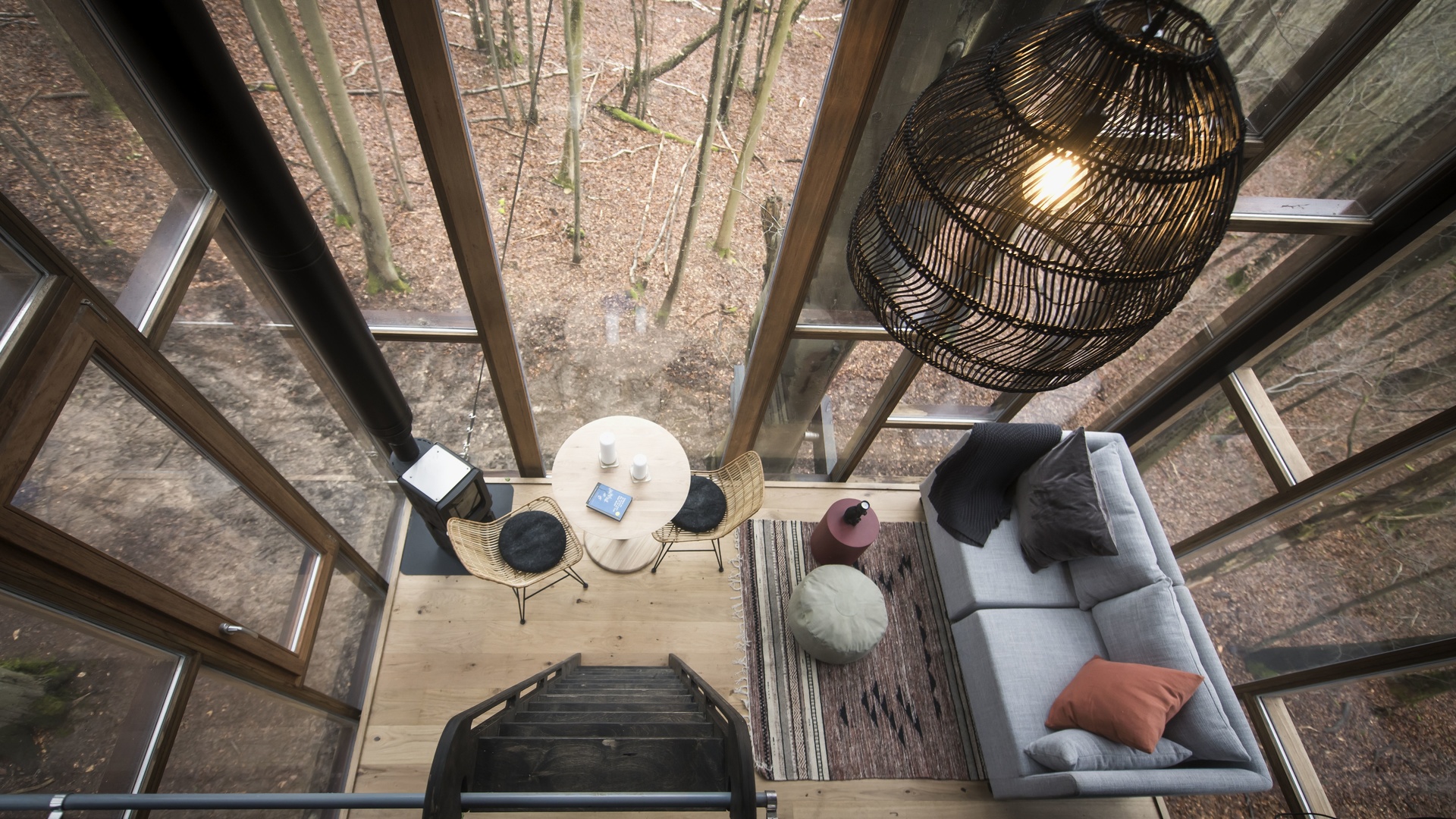 tree house, glass cabin, minimalist architecture, luxurious sanctuary, belgian ardennes