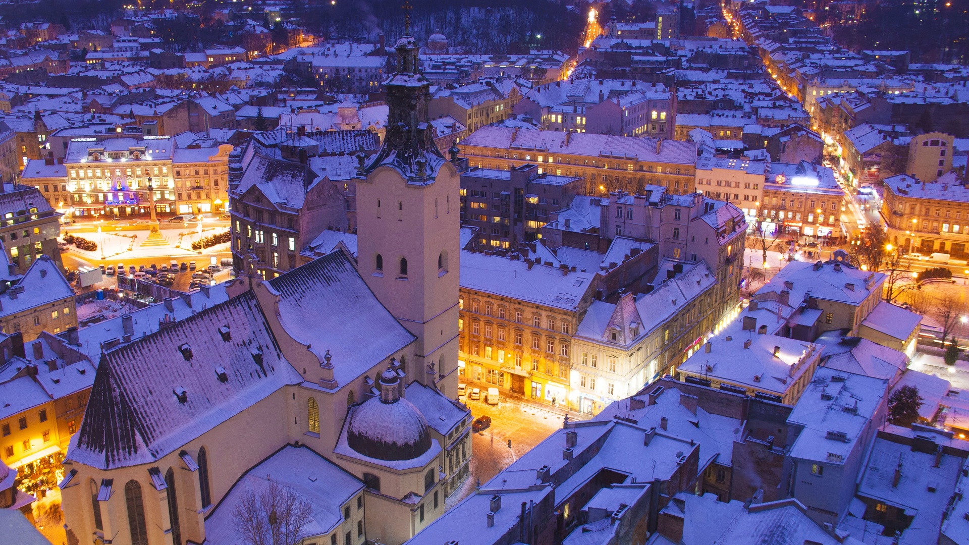 cathedral basilica of the assumption, night, lviv, ukraine