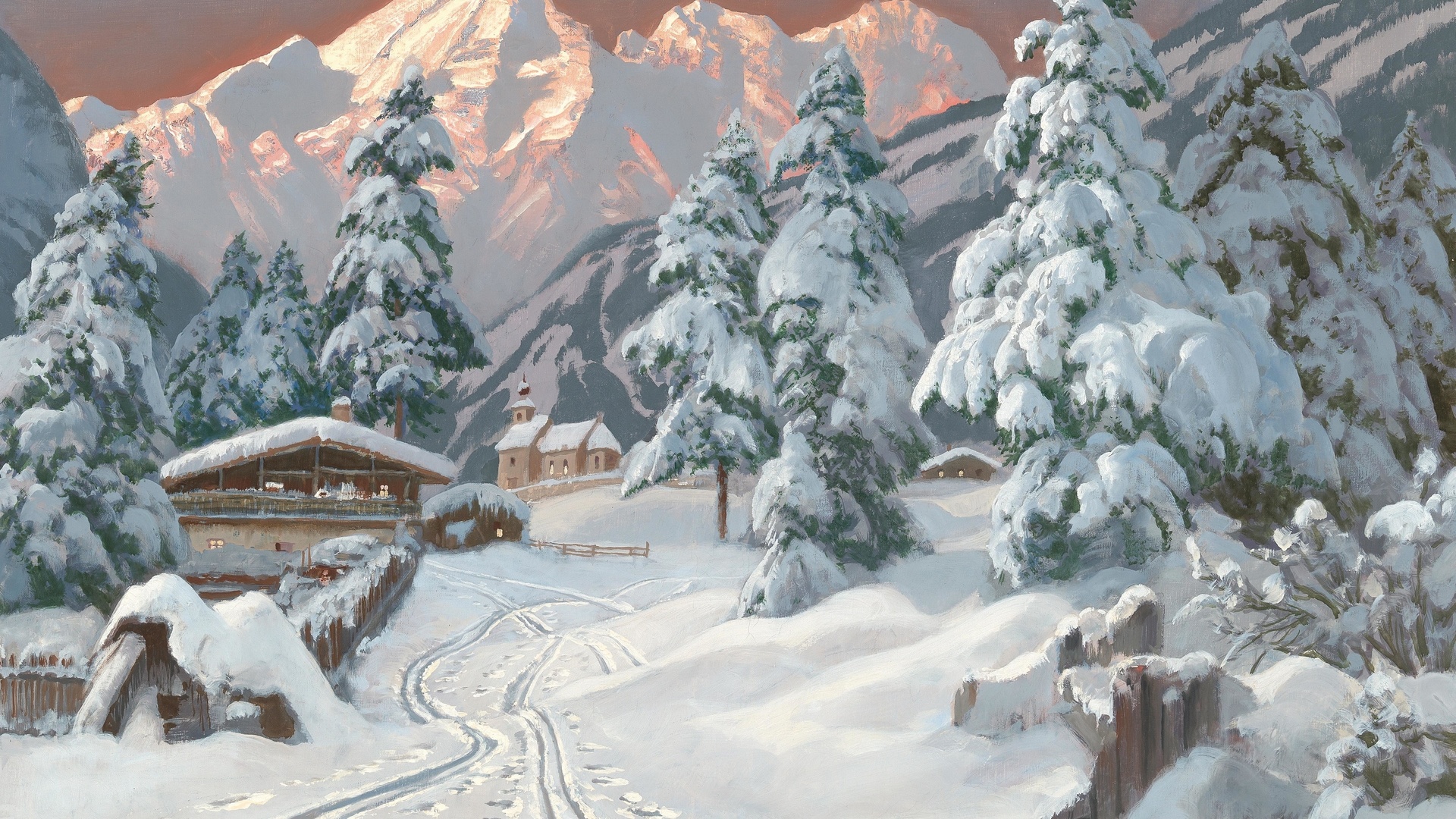 alois arnegger, austrian, snowy mountain landscape