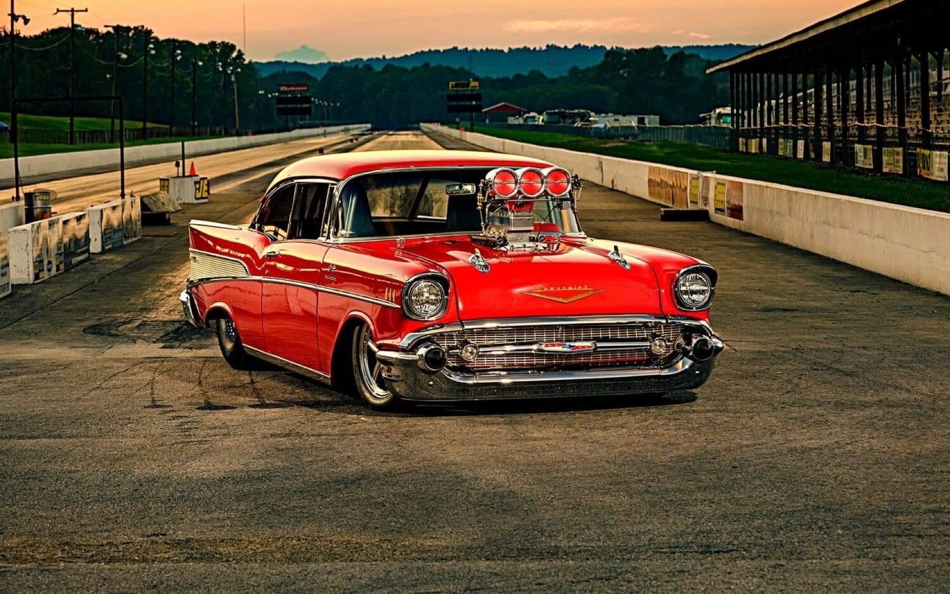 57 chevy, classic, blown, red, muscle, track, pro street