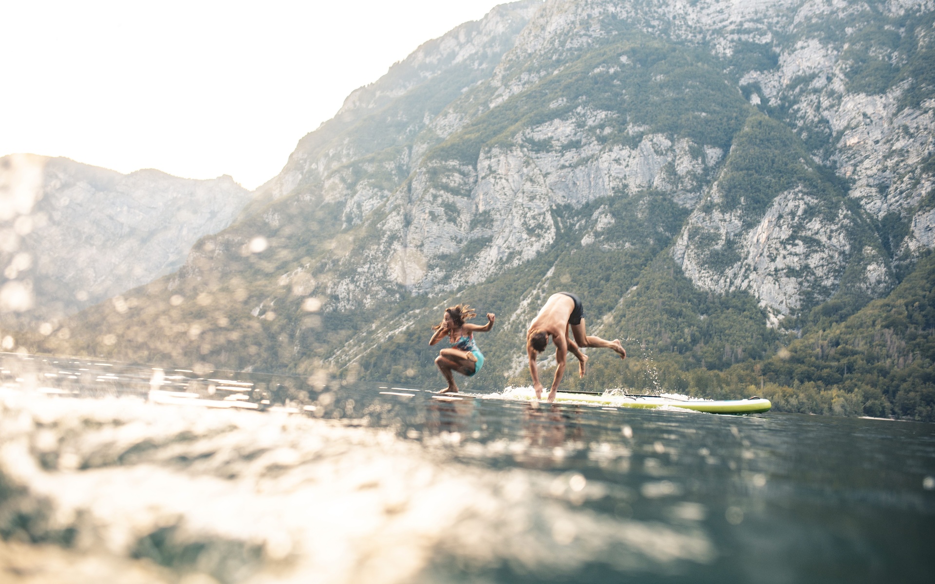 swimming, lake bohinj, slovenia