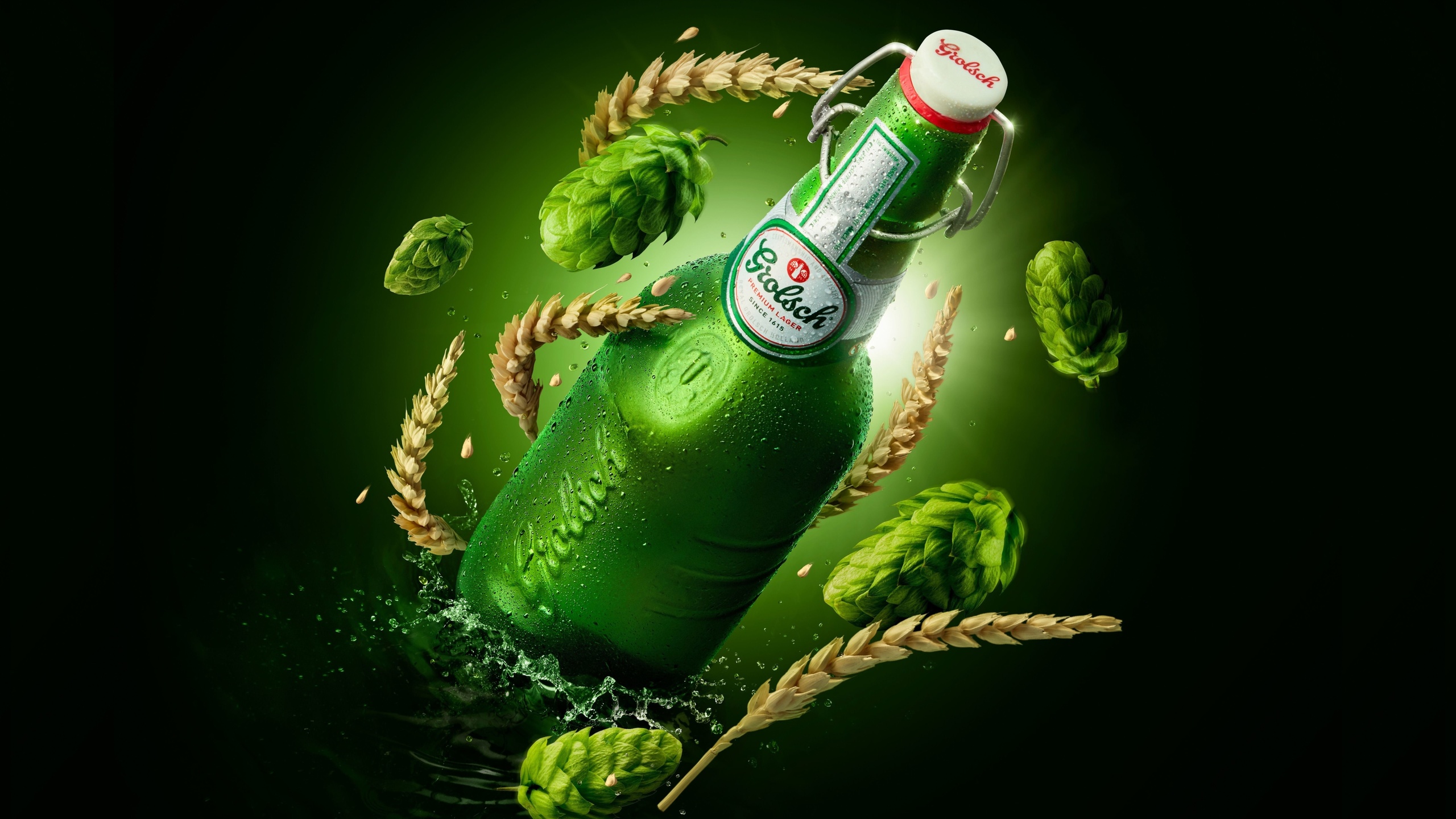 grolsch, beer, bottle, splash green