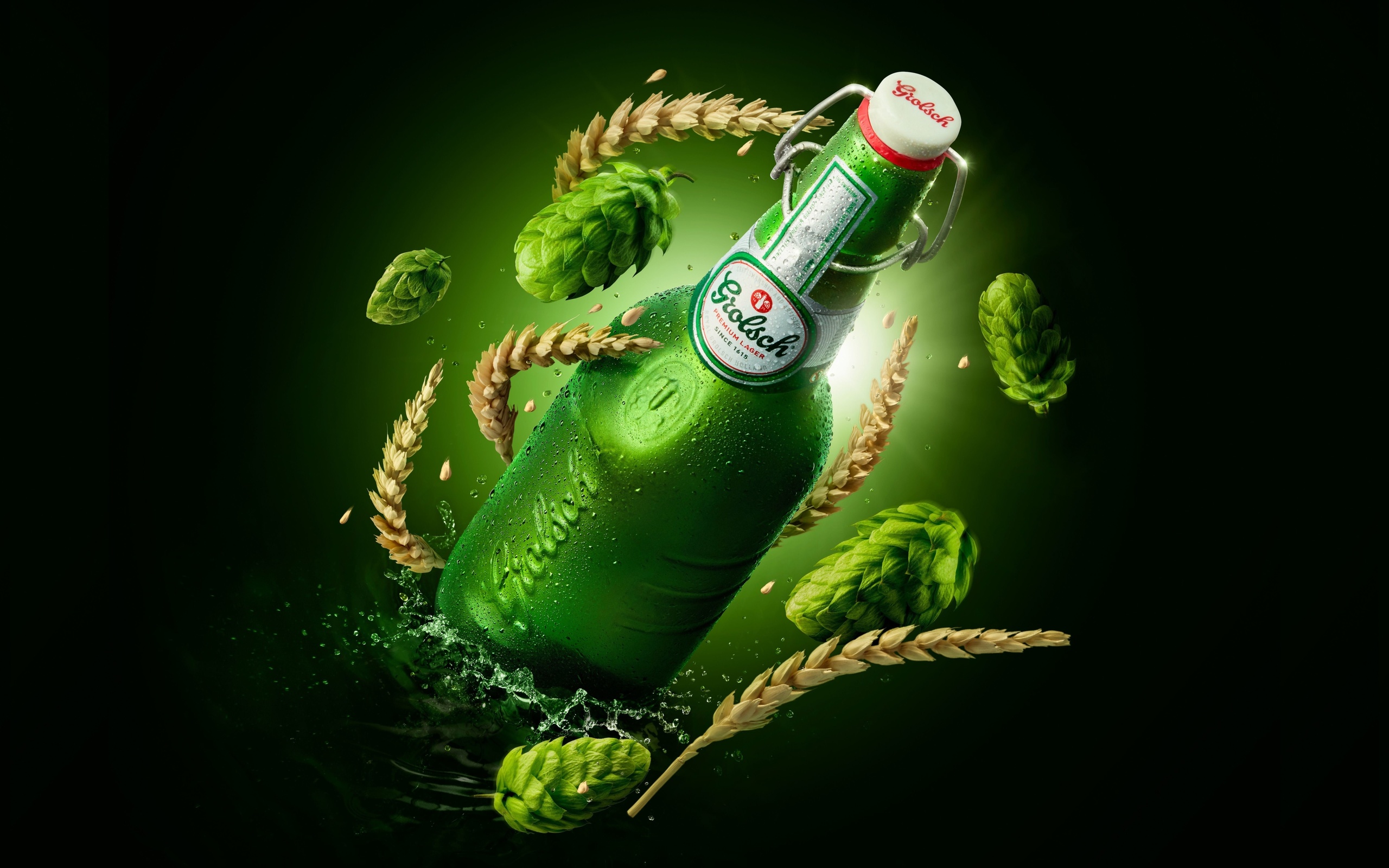 grolsch, beer, bottle, splash green