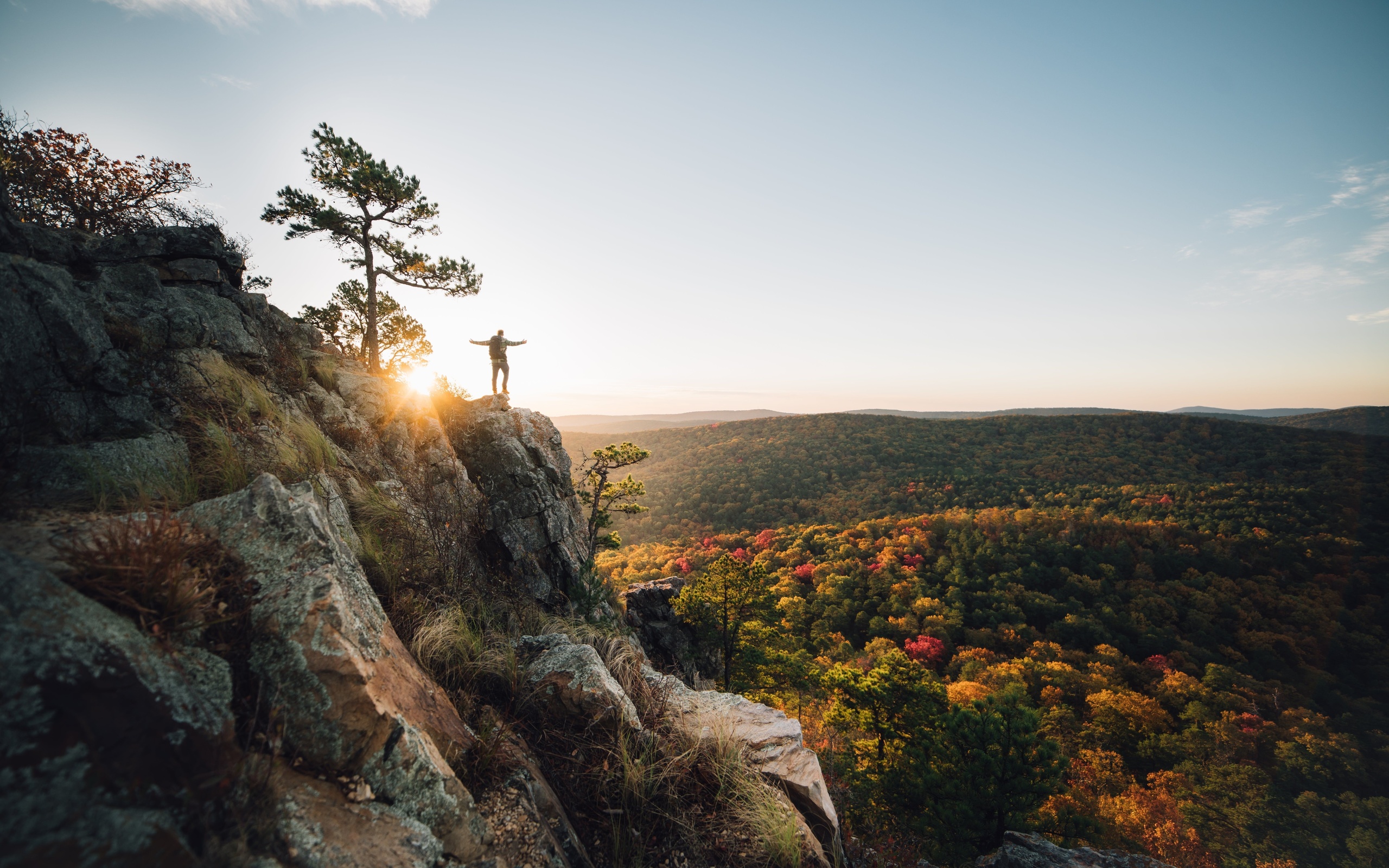 sunset, ancient rocks, pinnacle mountain state park, arkansas