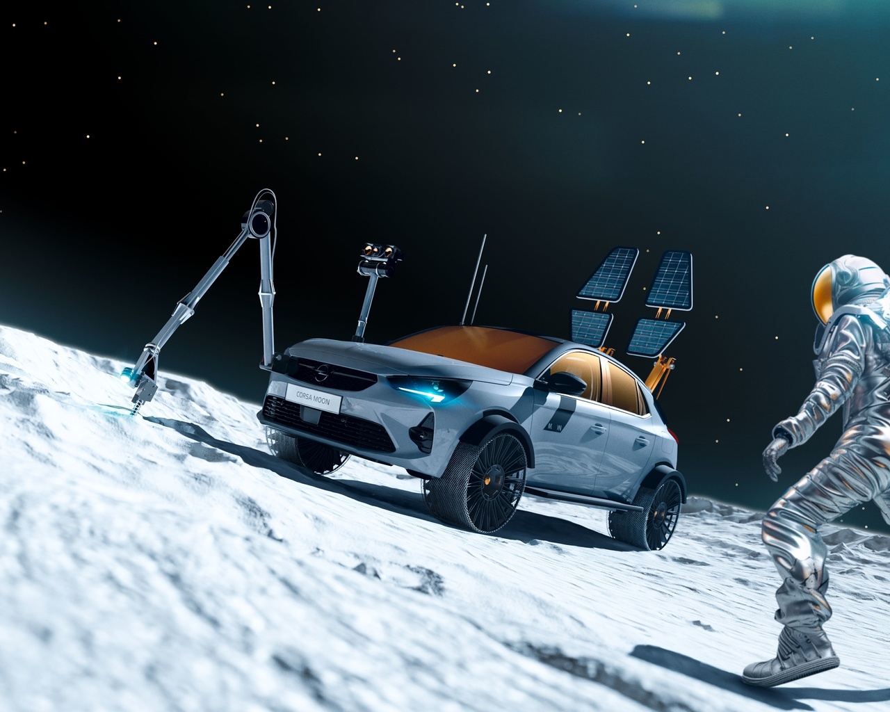 opel, solar-powered fun vehicle, opel corsa moon ii, space tourism, bright future