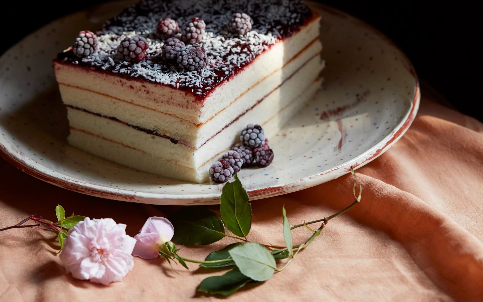 pink cake, baking, blackberry jam cake