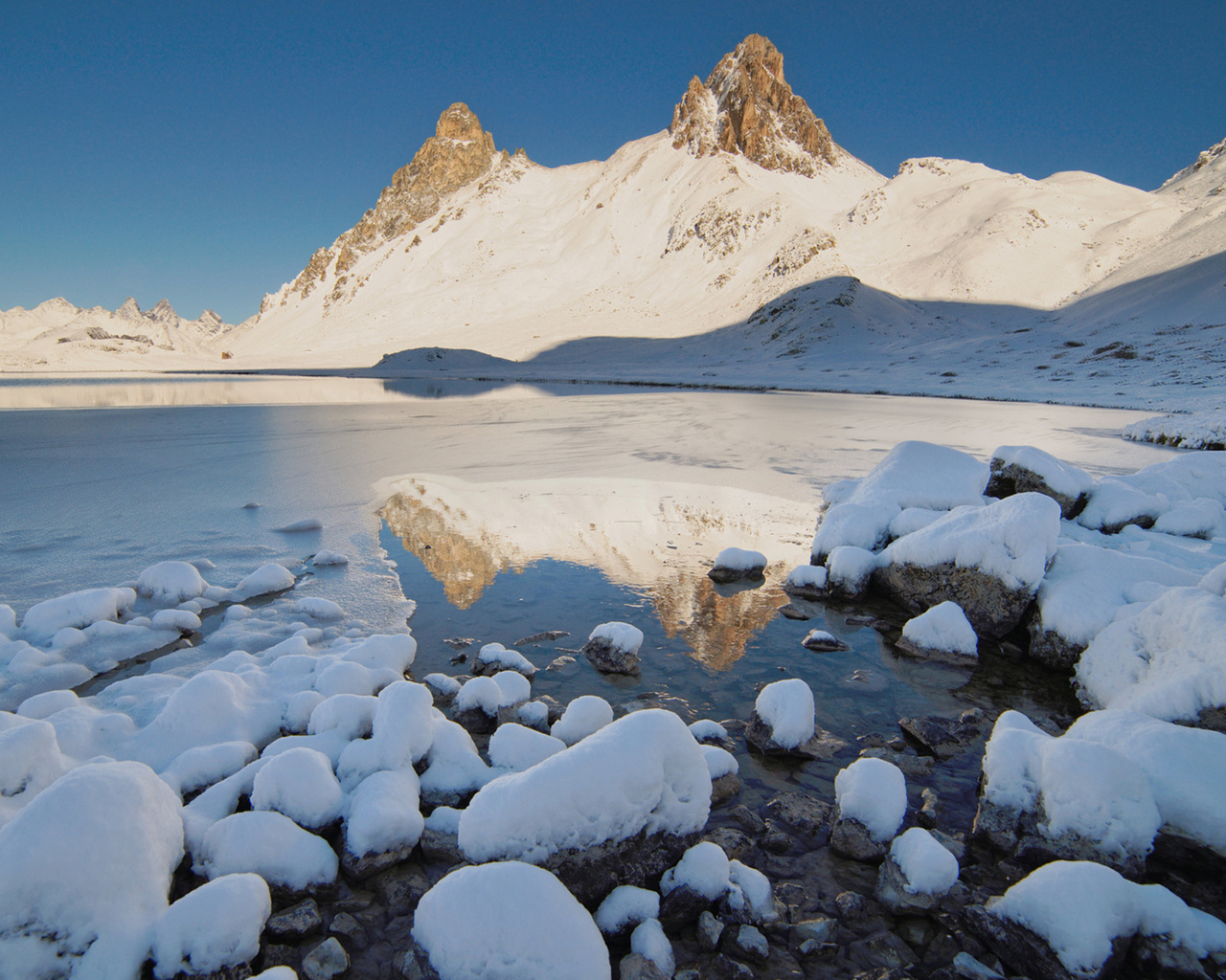 , , , , , , lake, mountains, snow, stones, winter, landscape