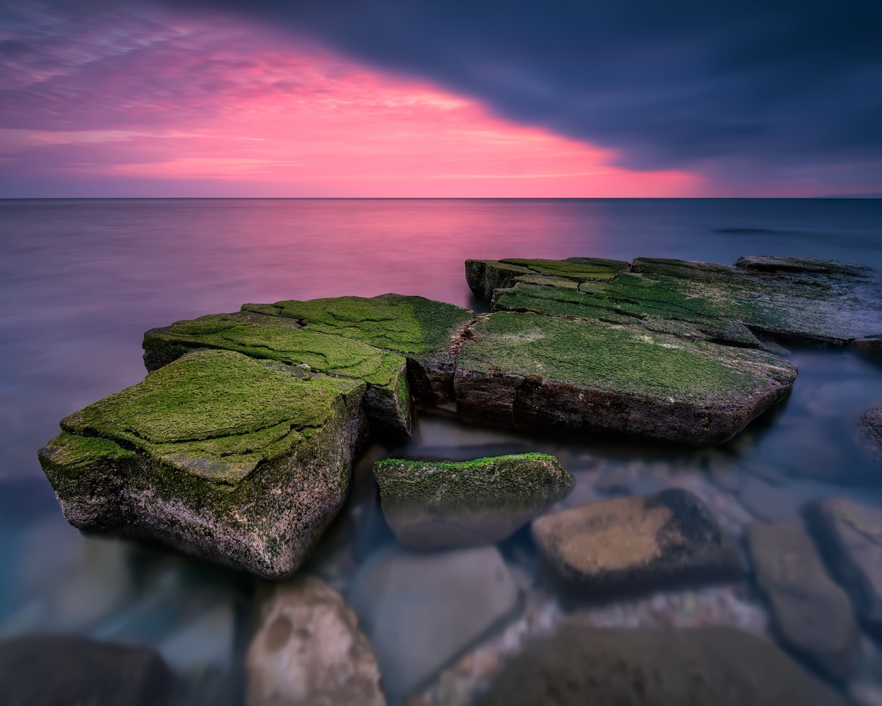 sea, beach, landscape, sunset, nature, sunrise, stones, rocks, pink, shore, beautiful, seascape