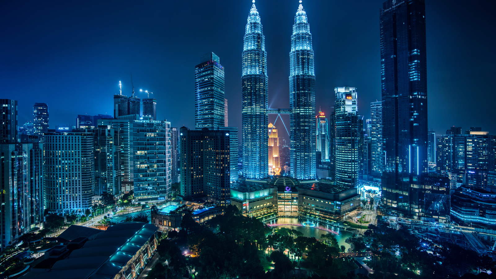 kuala-lumpur, petronas towers, skyscraper, malaysia, city, night, lights, buildings, architecture