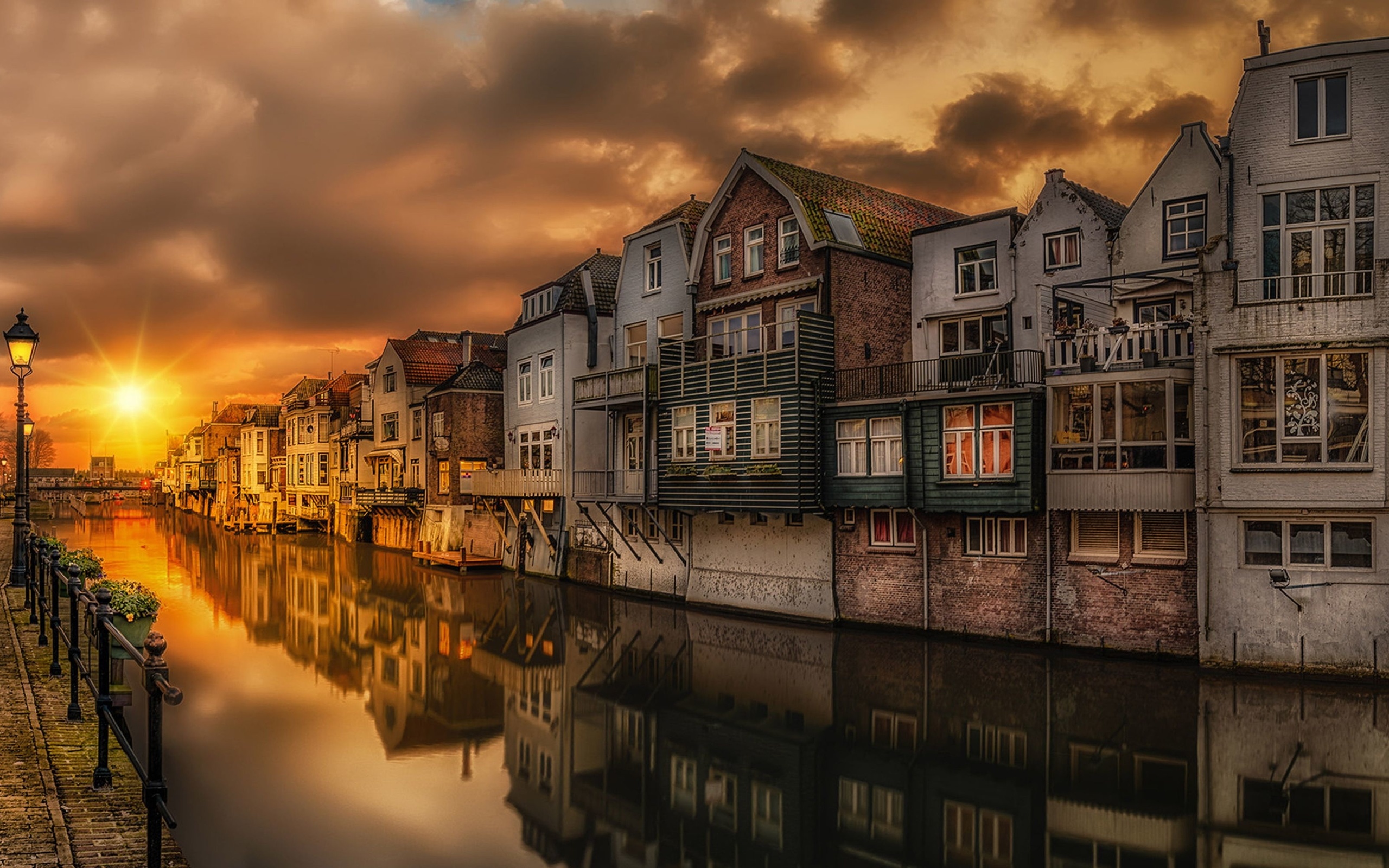 sunset in gorinchem, steenenhoek canal, netherlands. landscape