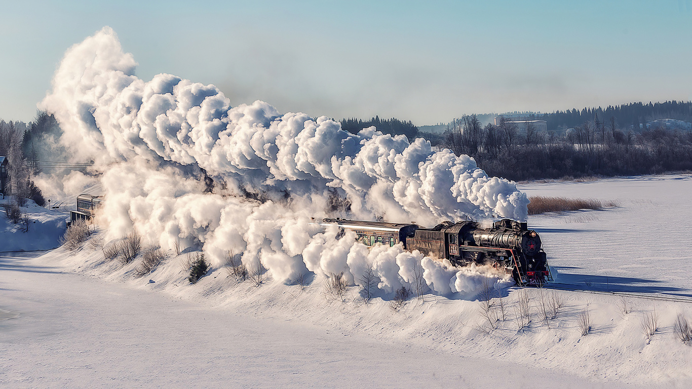 , locomotive, train, steam train, steam locomotive, snow, winter, nature, sky, transport, vehicle