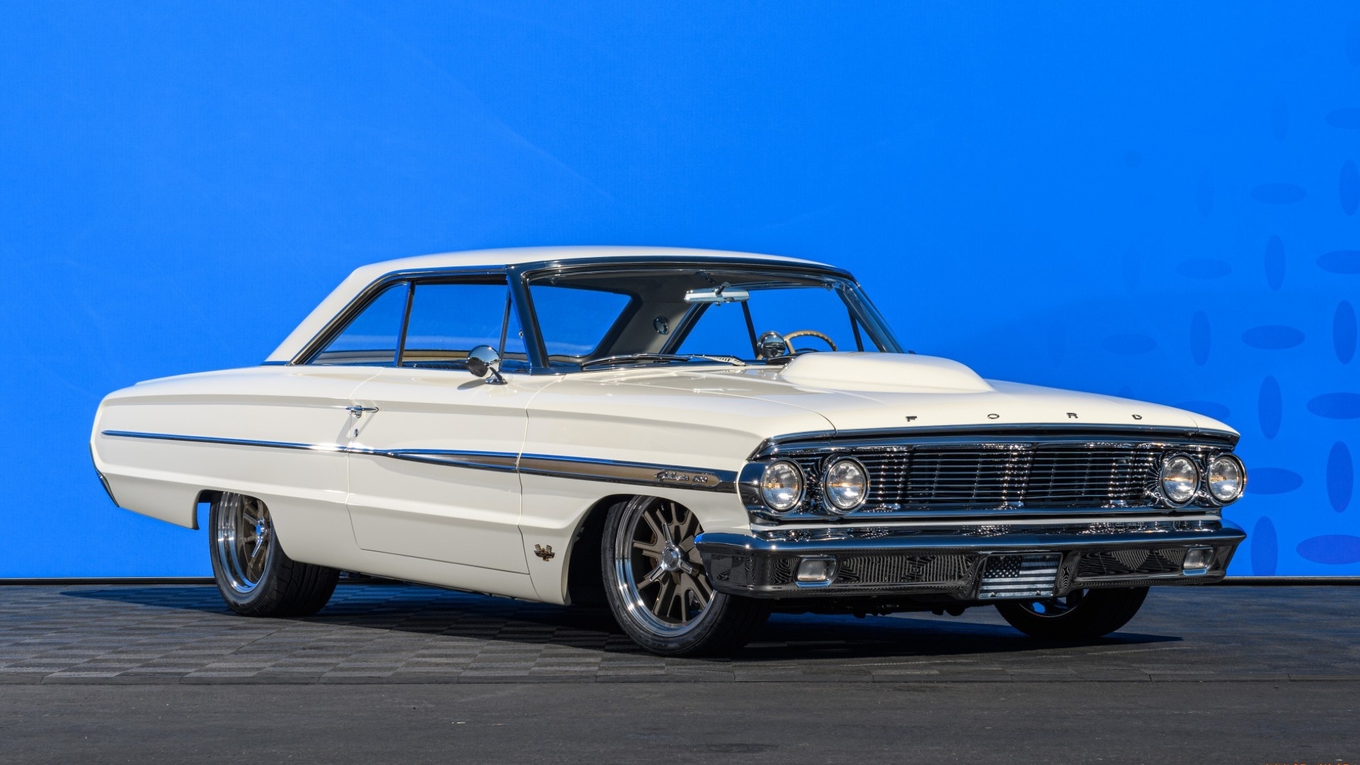 ford galaxie, white, muscle, classic, chrome