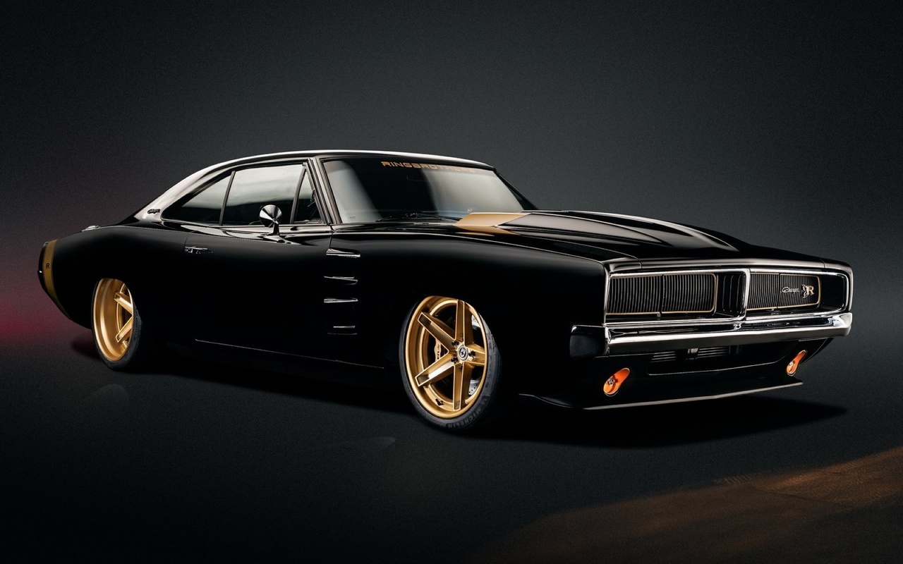 black, mopar, black, muscle, gold rims, gold stripe, 1969 dodge charger