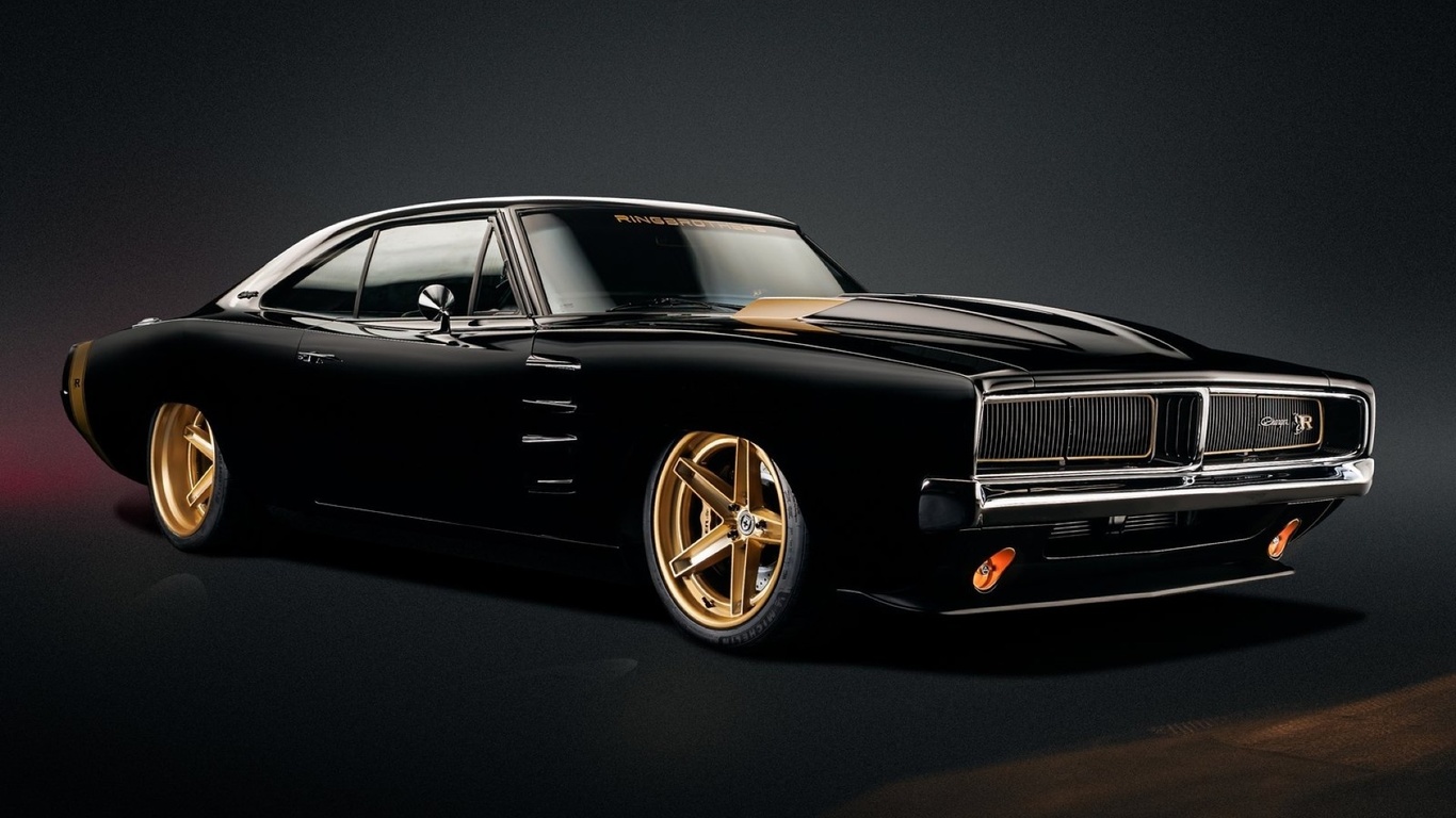 black, mopar, black, muscle, gold rims, gold stripe, 1969 dodge charger