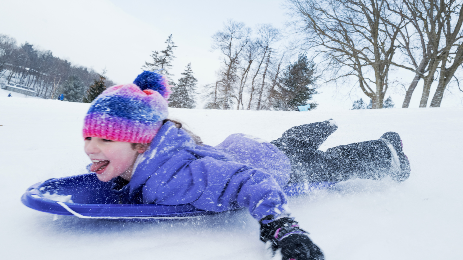 winter, sledding, snowy terrain