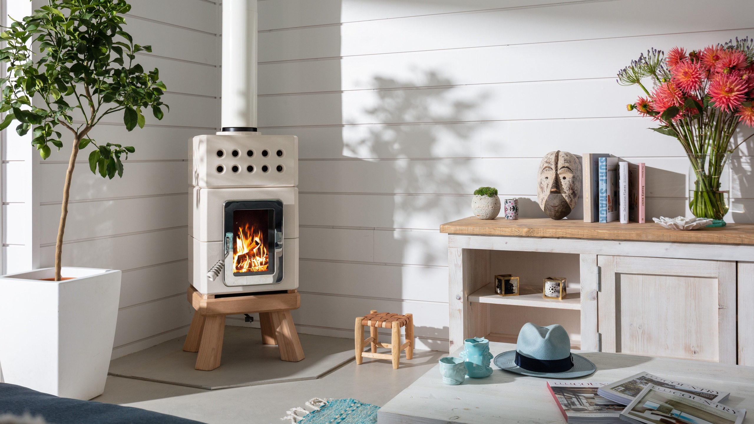 beach house, northern cornwall coast, warming log burner