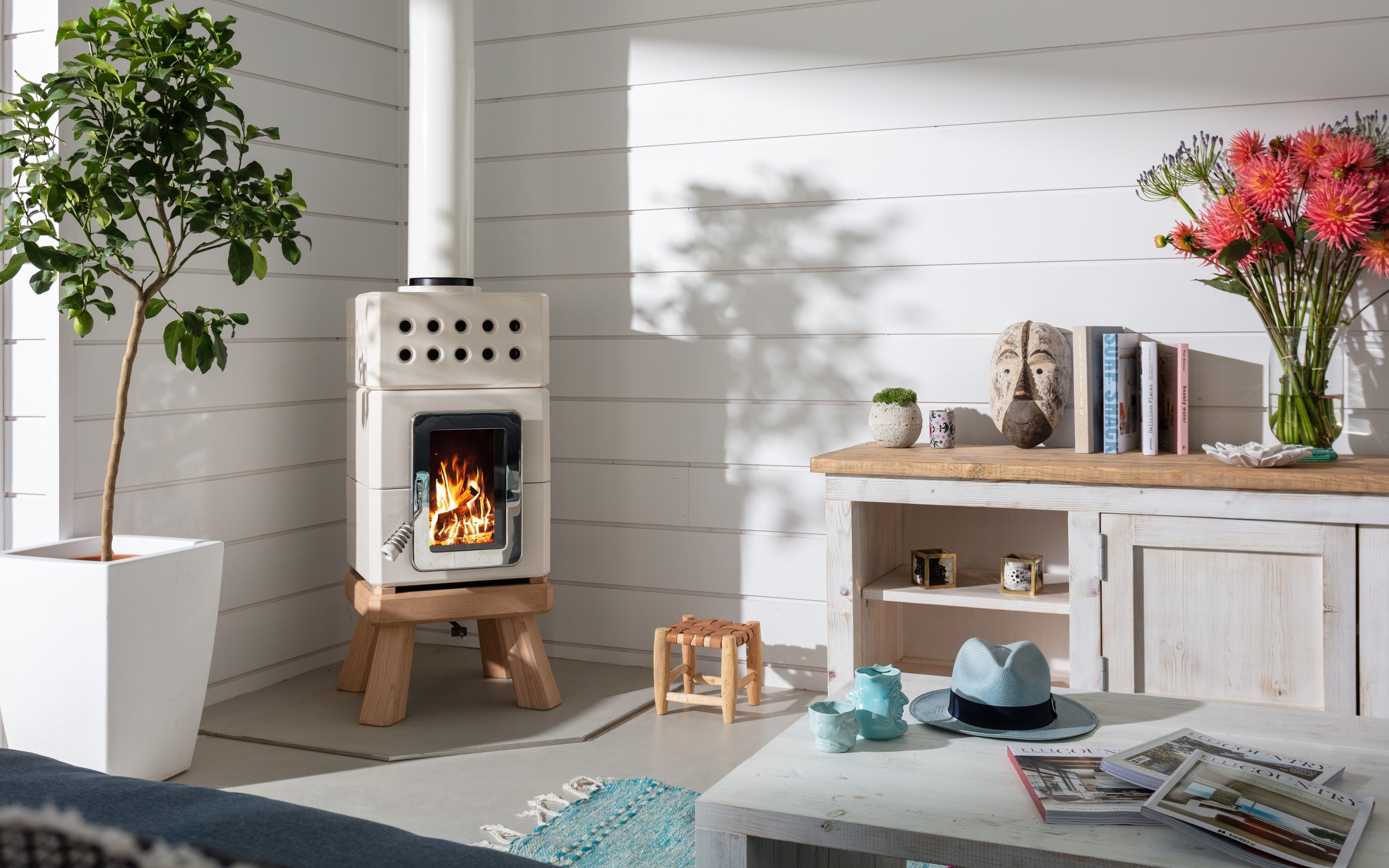 beach house, northern cornwall coast, warming log burner