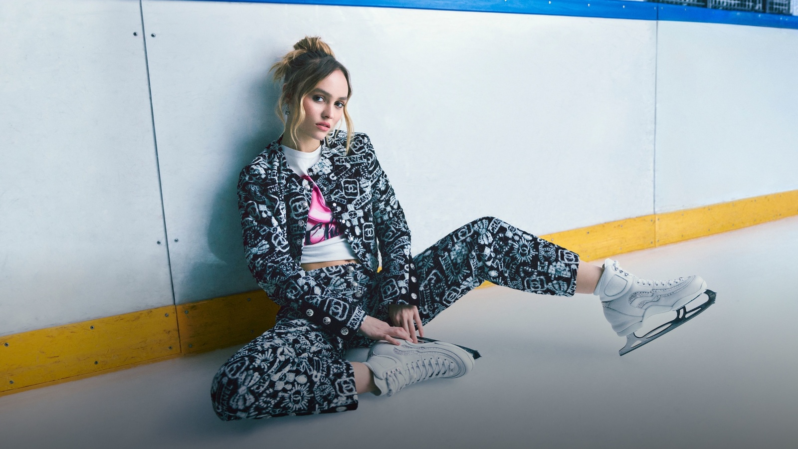 lily-rose depp, ice rink, chanel coco neige campaign, 2023