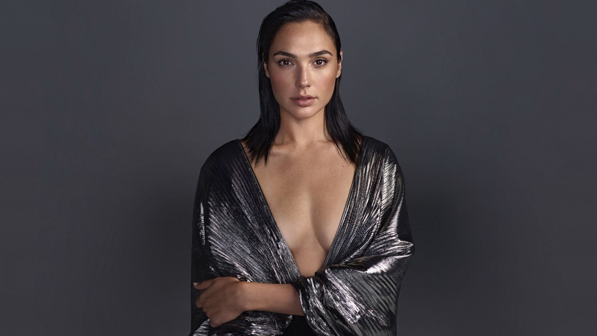 gal gadot, actress, brunette, robe, cleavage, pose