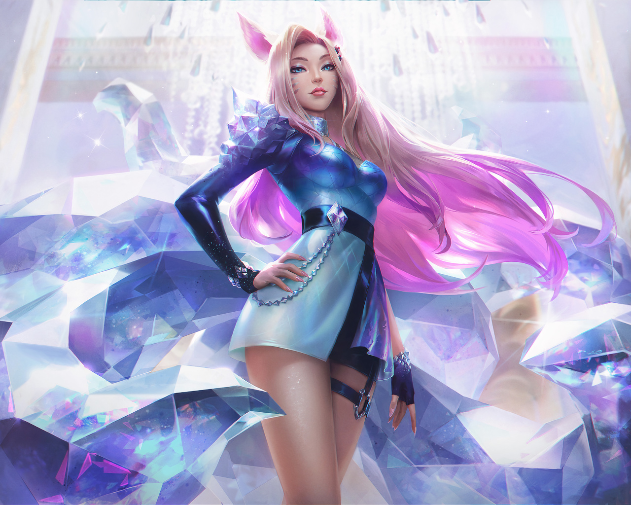 kda, all out, ahri, league of legends, video game, splash art, 8k