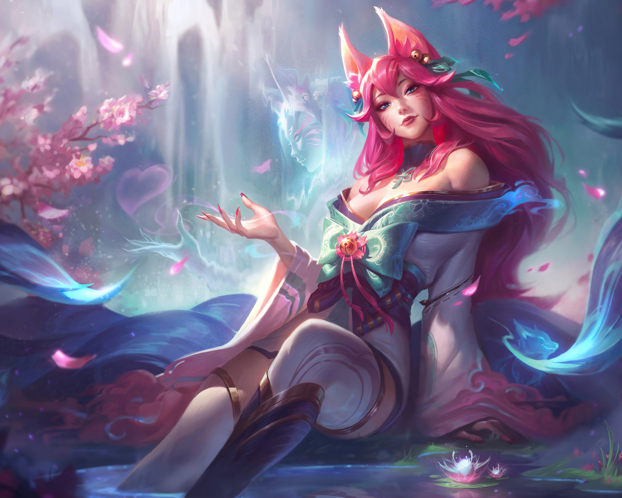 spirit blossom, ahri, league of legends, video game, splash art