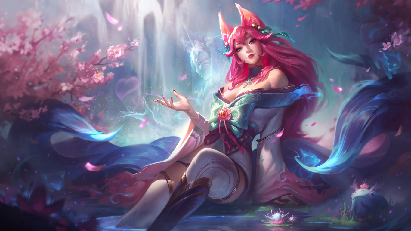 spirit blossom, ahri, league of legends, video game, splash art