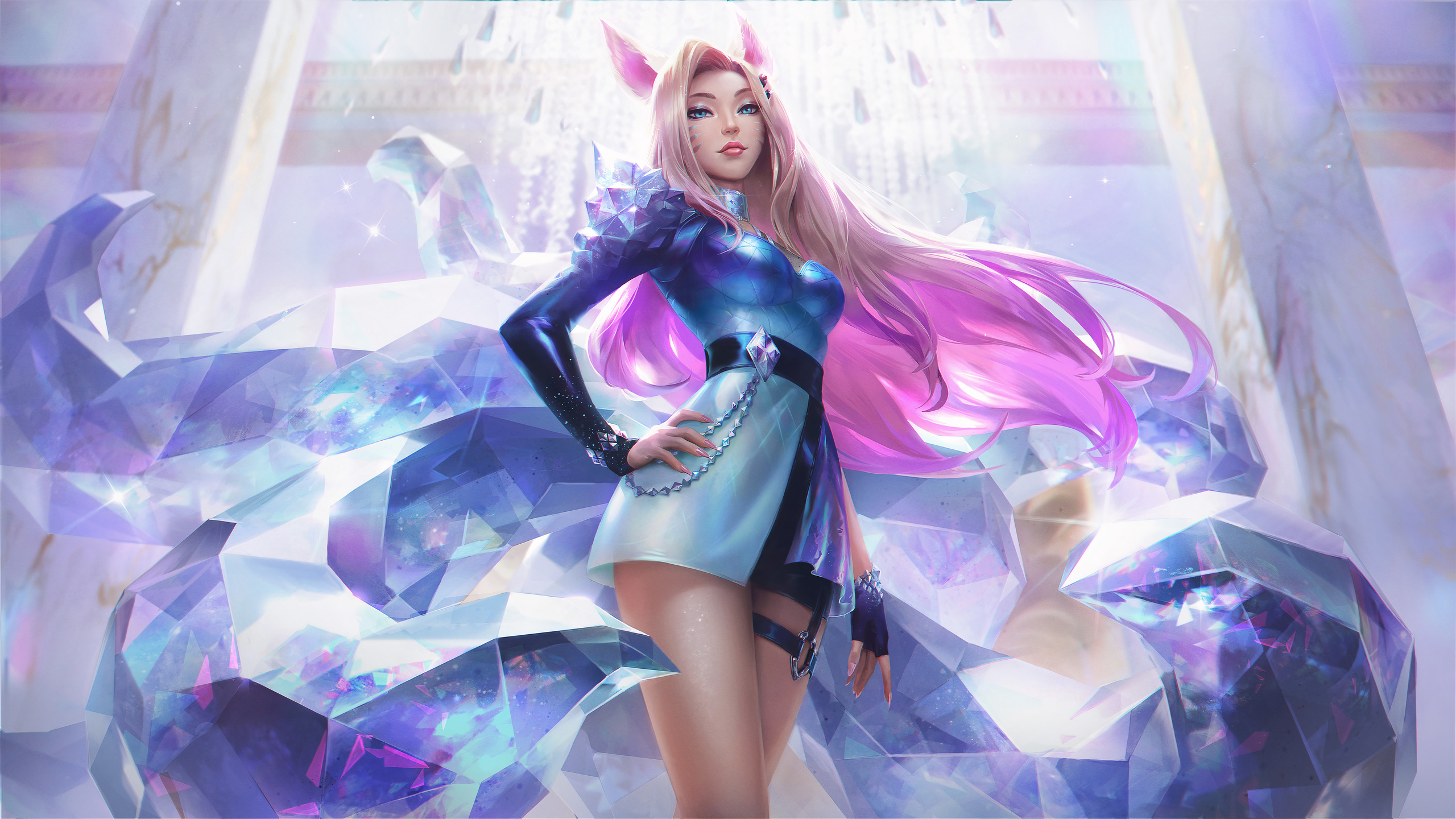 kda, all out, ahri, league of legends, video game, splash art, 8k