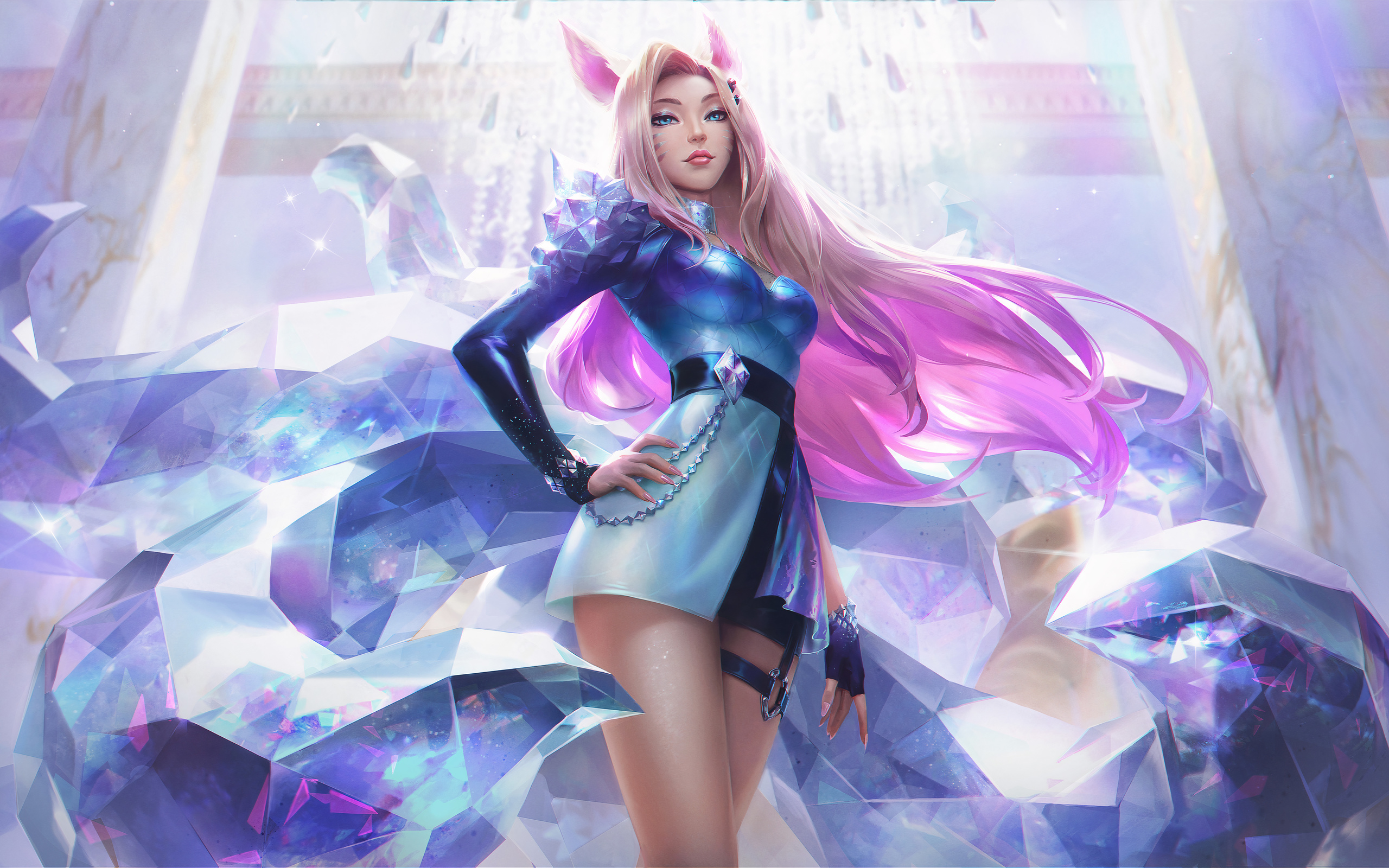 kda, all out, ahri, league of legends, video game, splash art, 8k