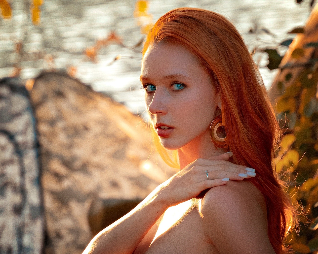 ivan platonov, elizaveta kurilko, model, , face, redhead, women outdoors, blue eyes, nature