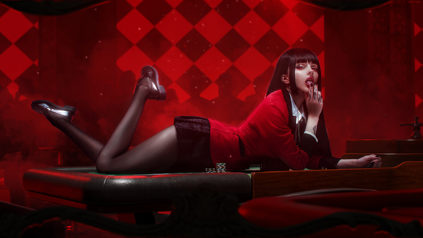 , jabami yumeko, anime girls, alin ma, model, cosplay, red eyes, kakegurui, xenon