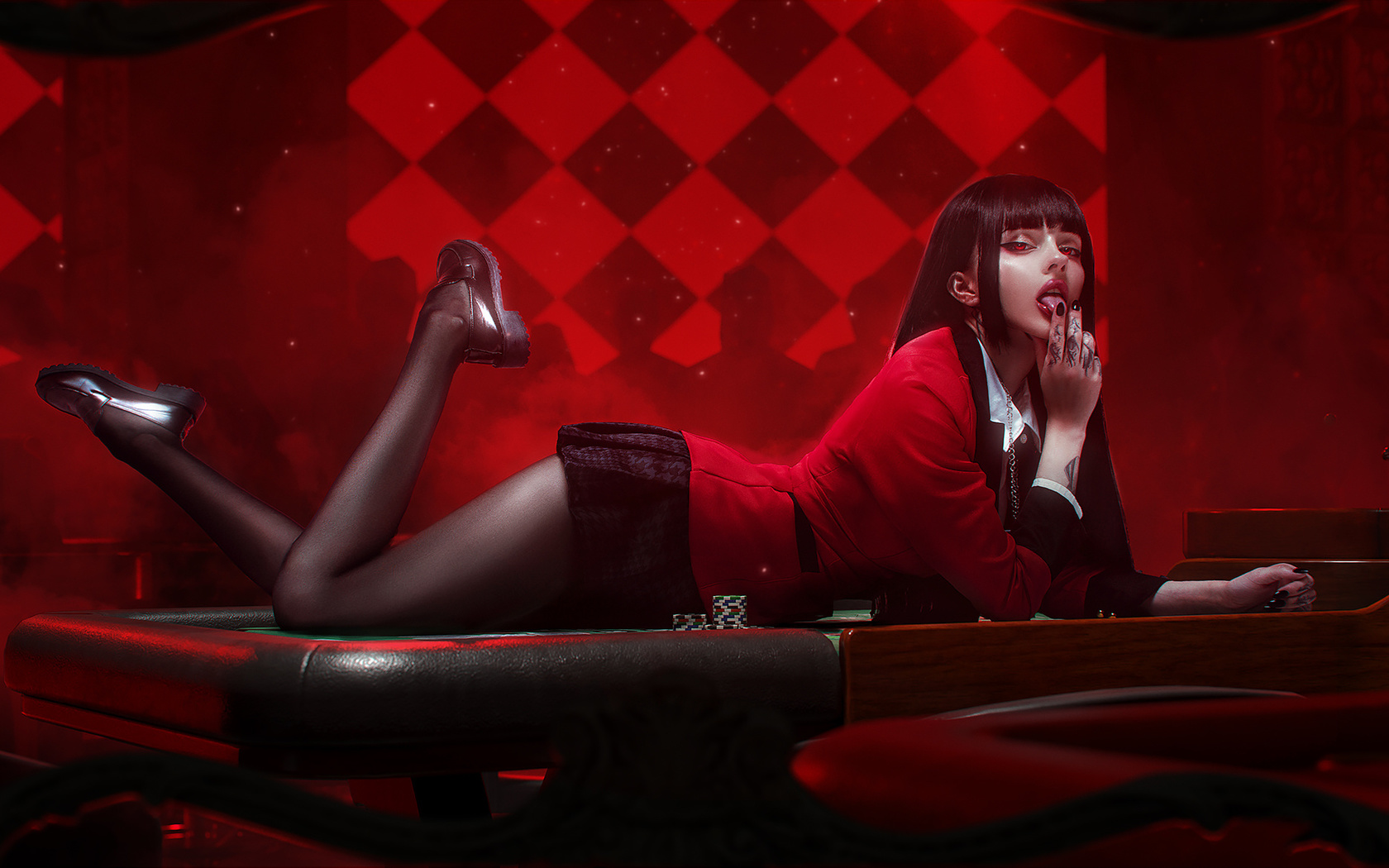 , jabami yumeko, anime girls, alin ma, model, cosplay, red eyes, kakegurui, xenon