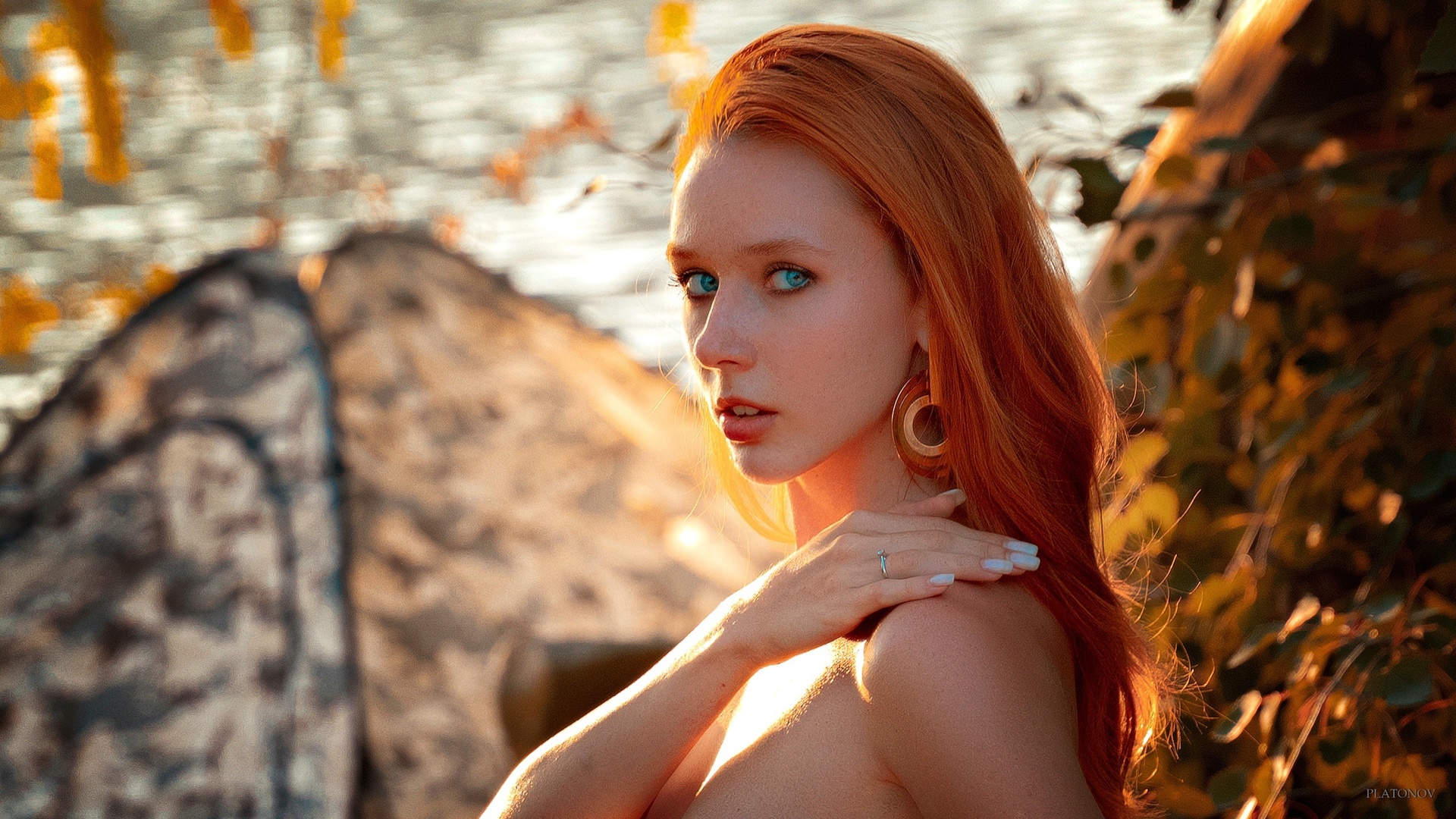 ivan platonov, elizaveta kurilko, model, , face, redhead, women outdoors, blue eyes, nature