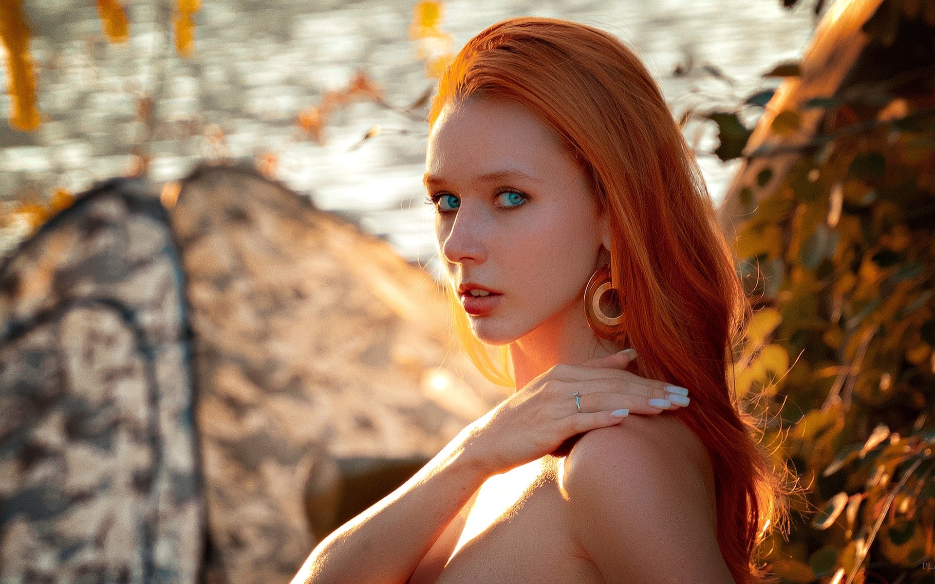 ivan platonov, elizaveta kurilko, model, , face, redhead, women outdoors, blue eyes, nature