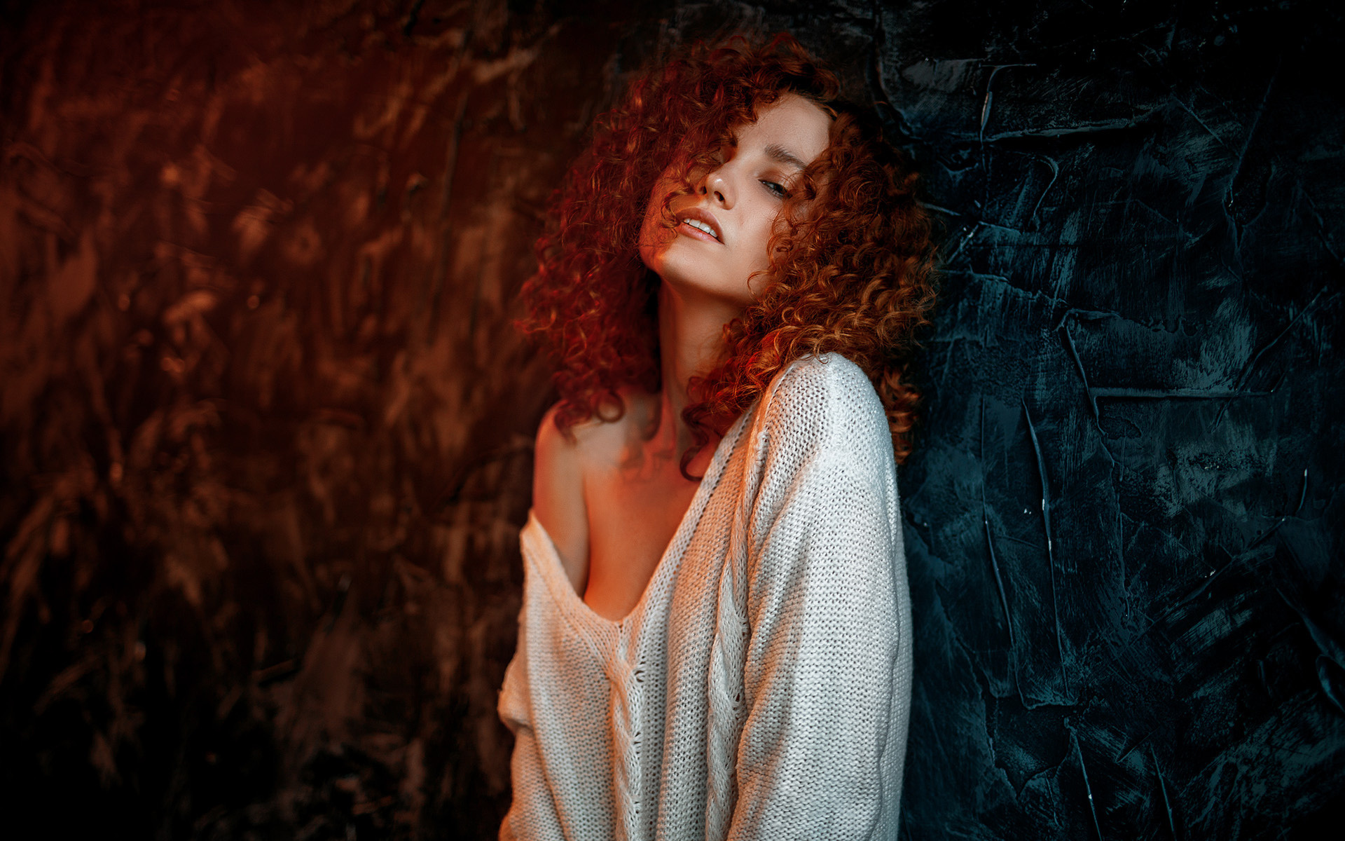 dmitry noer, curly hair, , redhead, white sweater, model, sweater