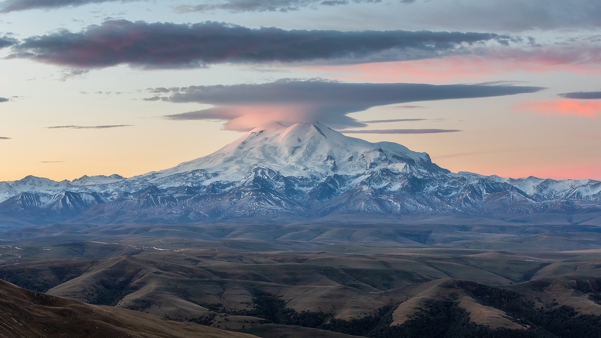 nature, landscape, sky, clouds, mountains, snowy peak, snow, hills