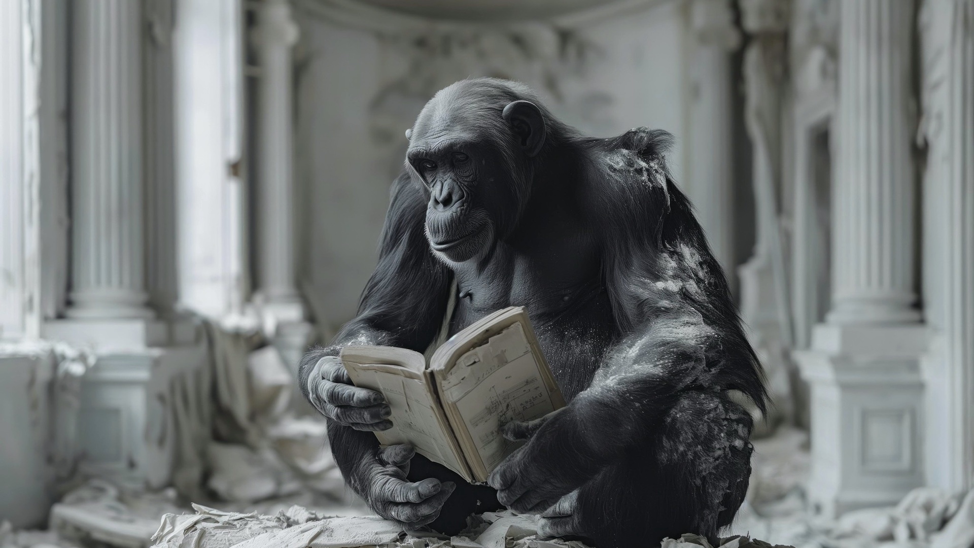 , , ai art, monkey, book, 