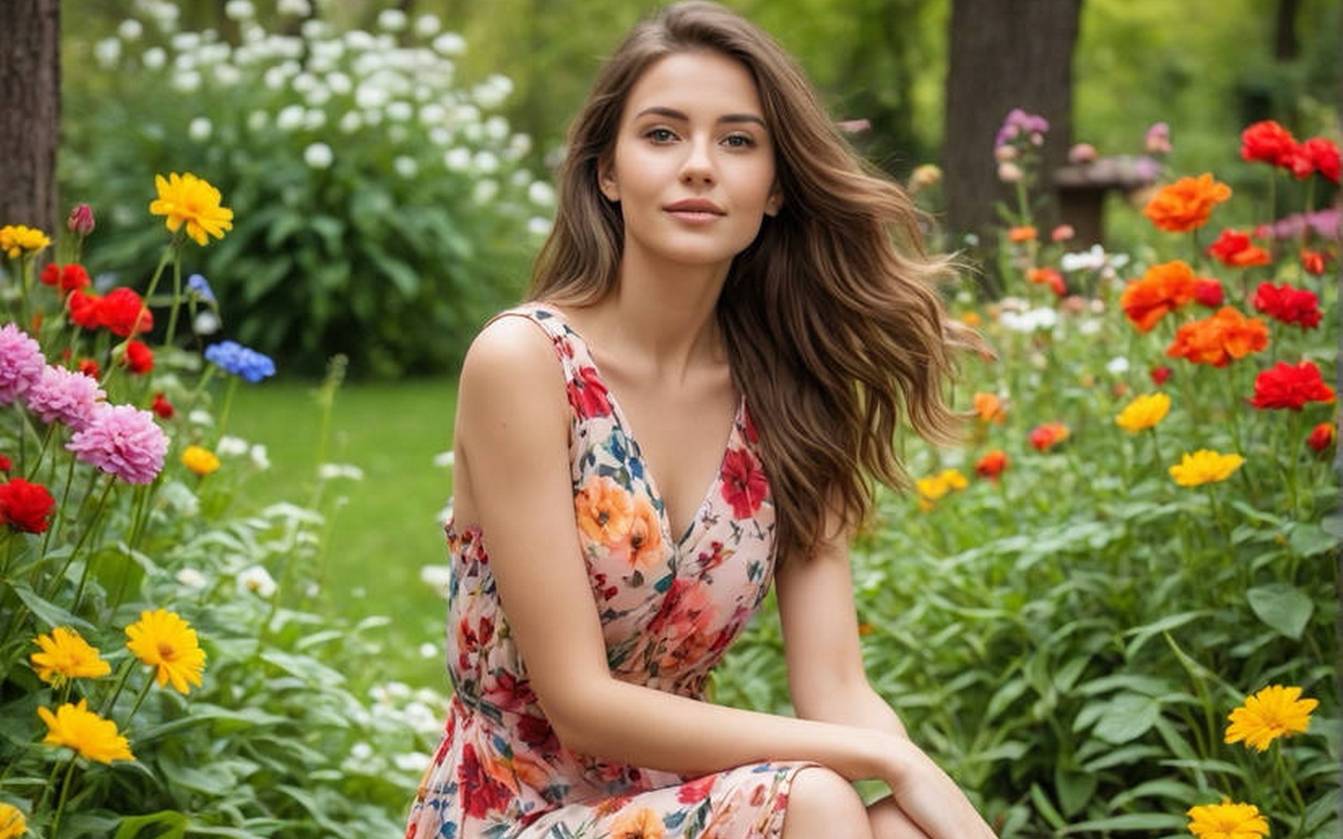 gorgeous, woman, garden, , , , , , 