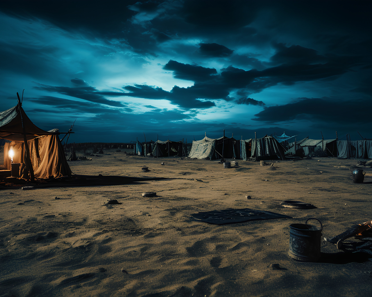 deserto, cabana, noite