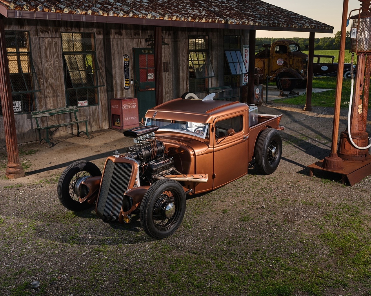 1934, lincoln, classic, hotrod, gas station, pickup