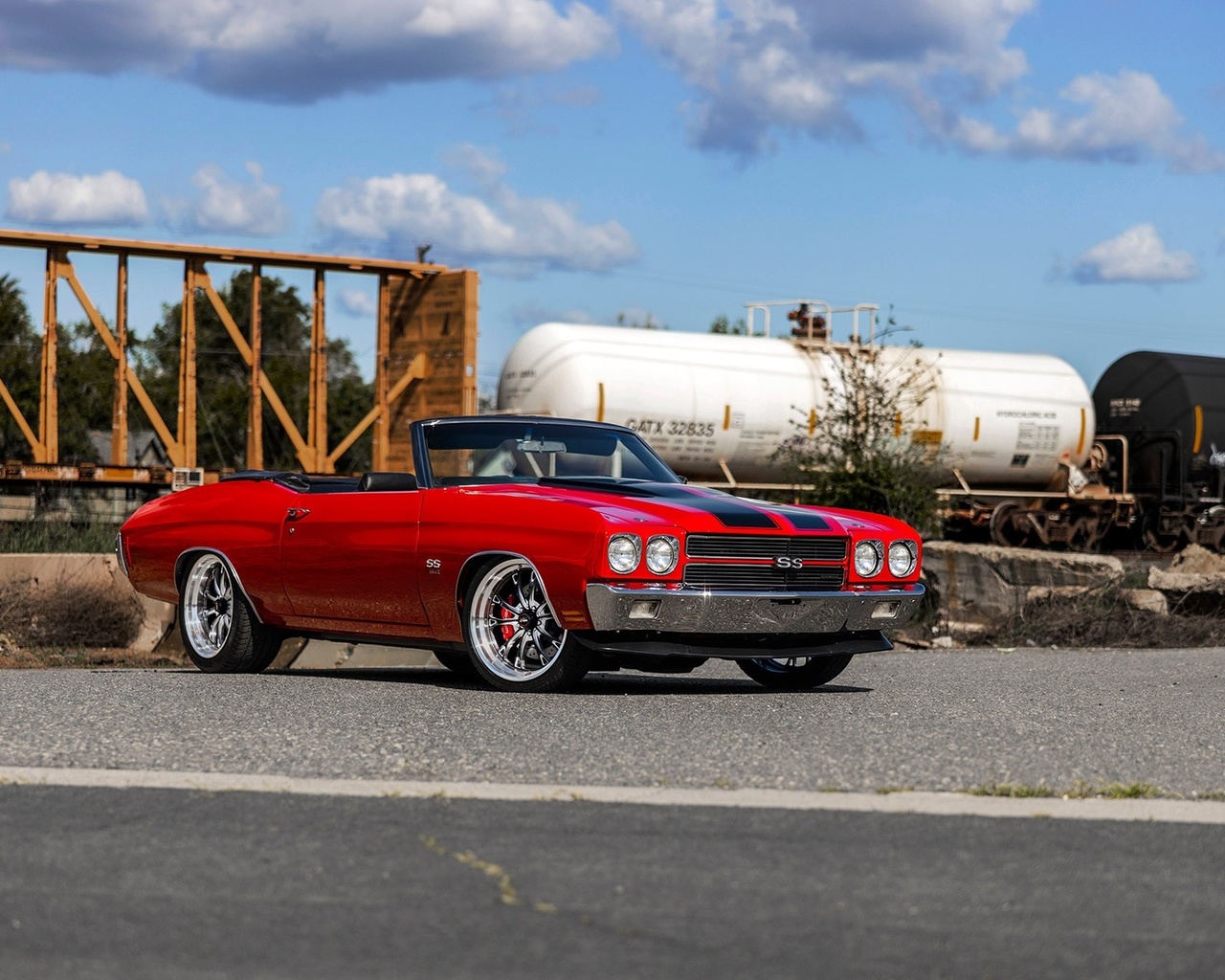 convertible, red, classic, muscle, bowtie, chevelle