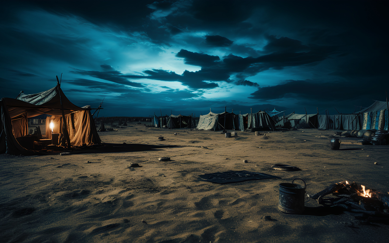 deserto, cabana, noite