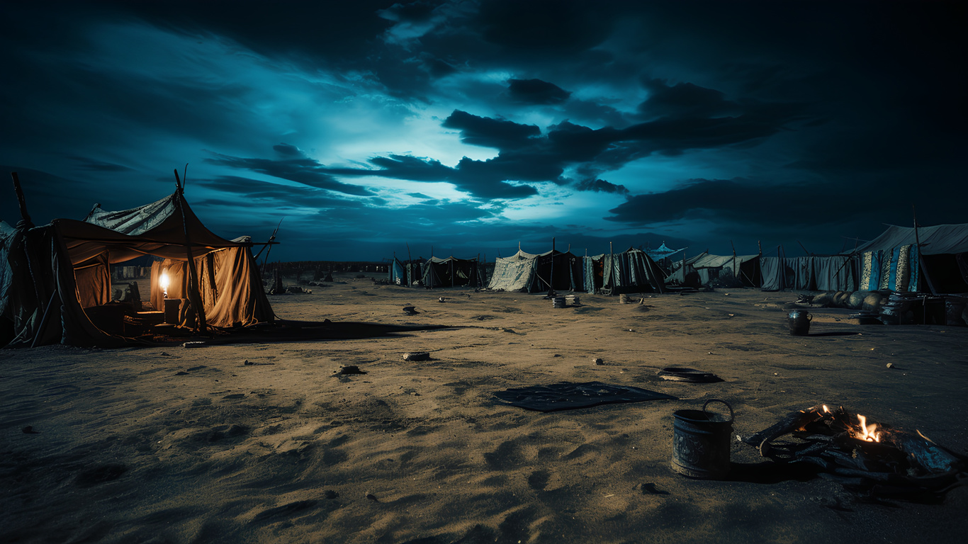 deserto, cabana, noite