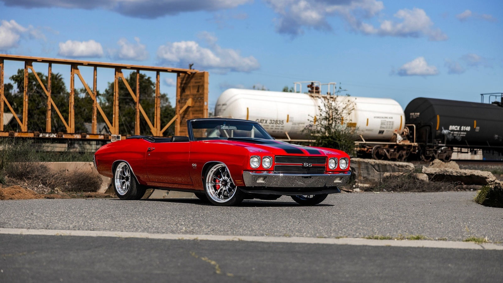 convertible, red, classic, muscle, bowtie, chevelle