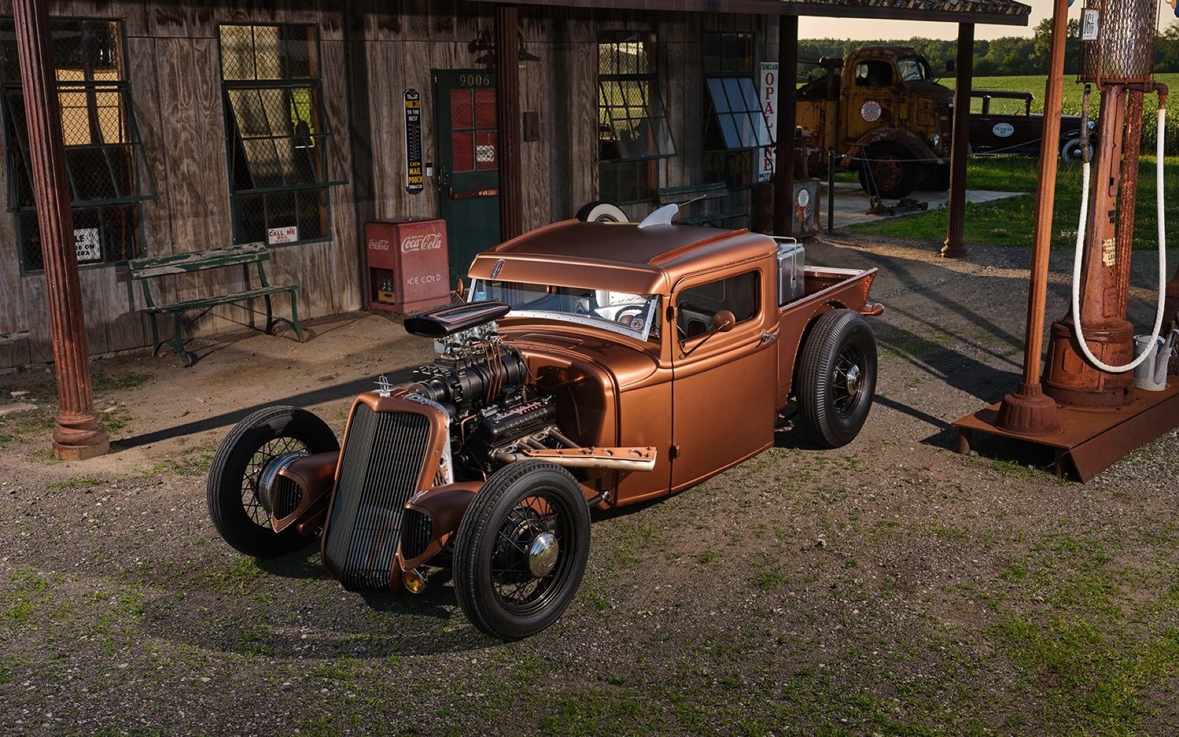 1934, lincoln, classic, hotrod, gas station, pickup