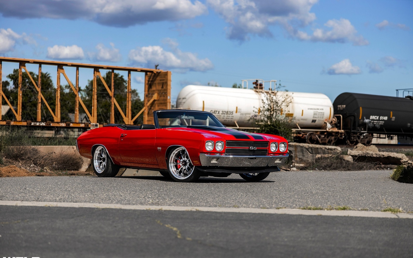 convertible, red, classic, muscle, bowtie, chevelle