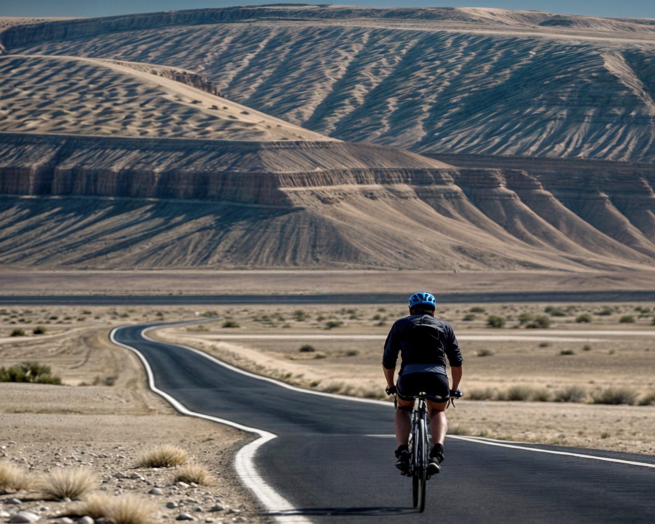 estrada, montanhas, bicicleta, deserto, calor, alta temperatura