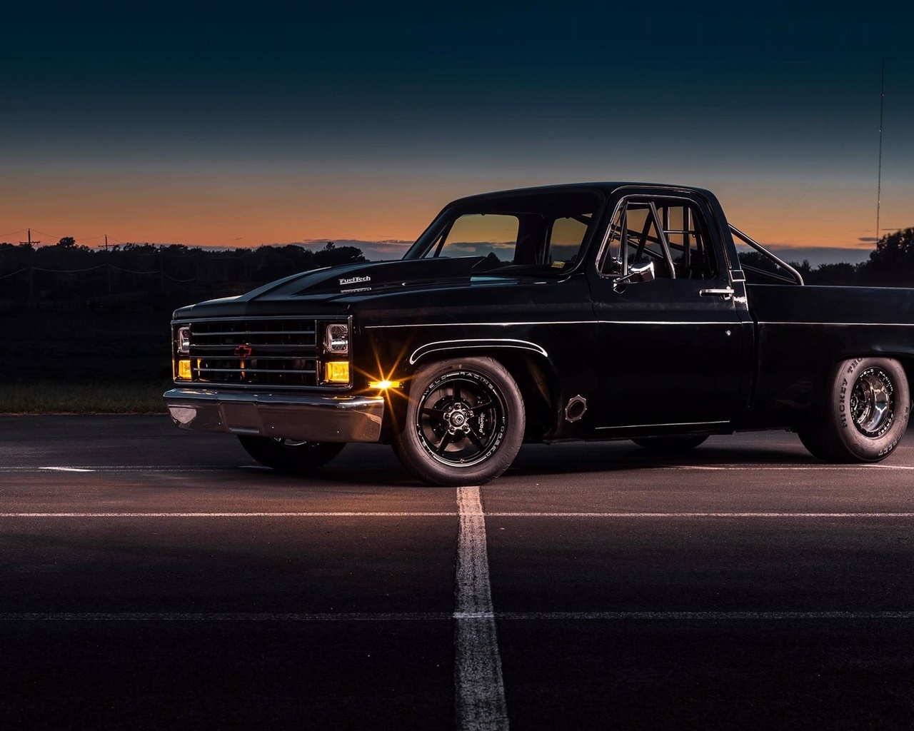 c 10, truck, black, pro street, chevrolet, night